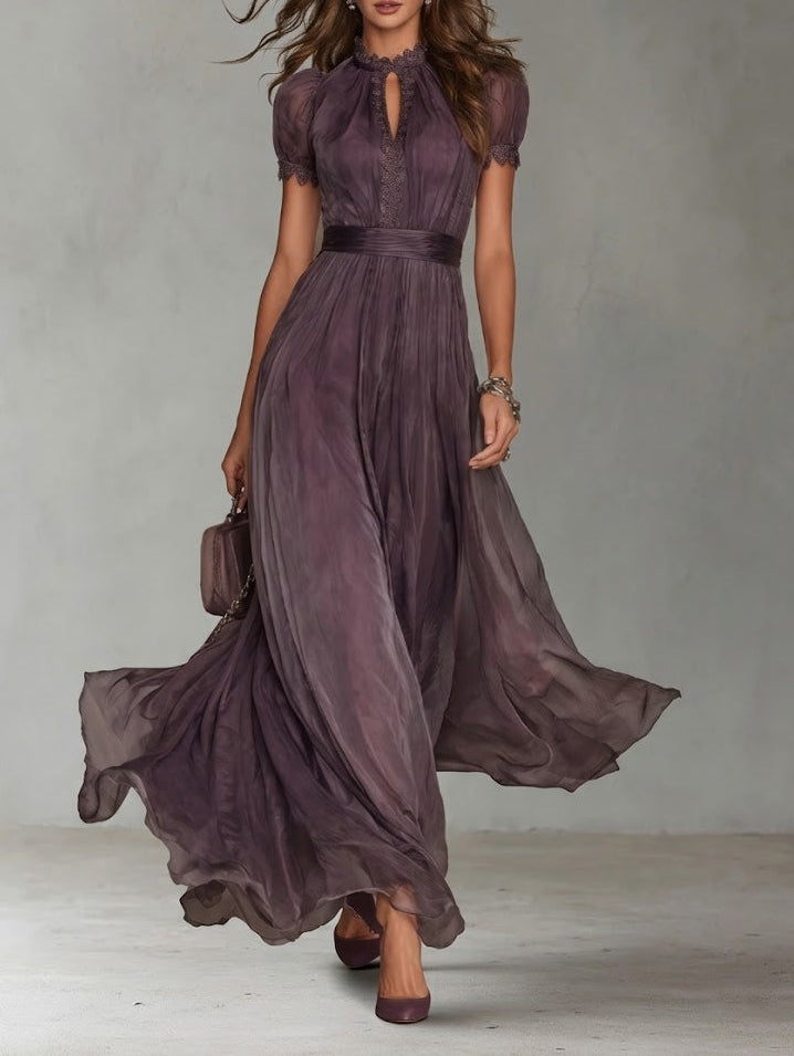 Flavia - Abito lungo viola con scollo a goccia