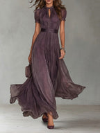 Flavia - Abito lungo viola con scollo a goccia