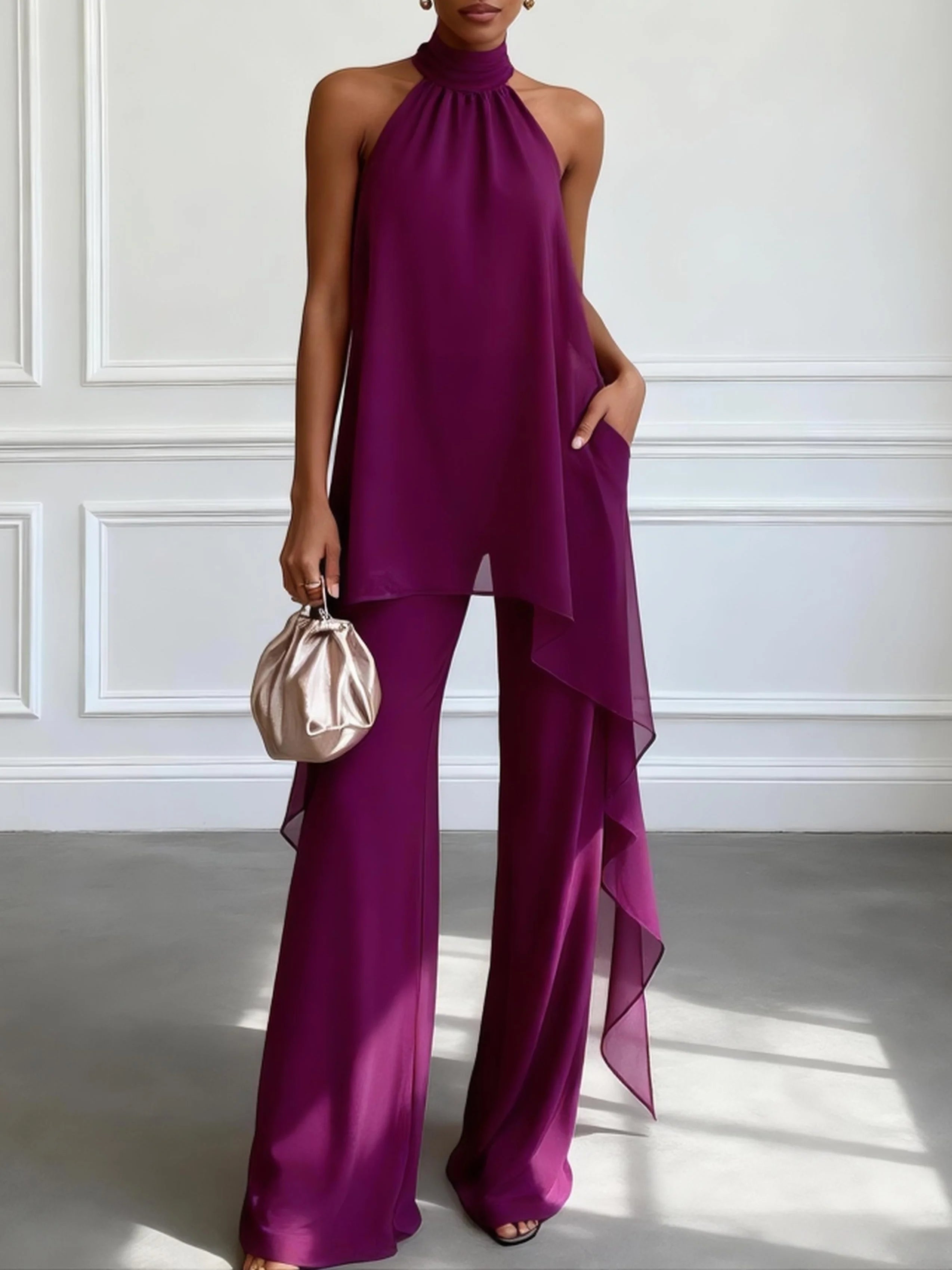 Viola | Completo elegante con top halter e pantaloni