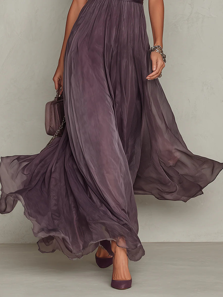 Flavia - Abito lungo viola con scollo a goccia